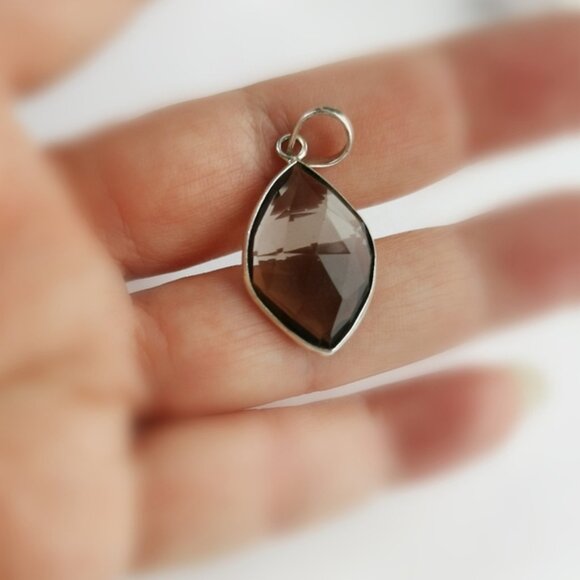 Sterling silver Navette Smokey Topaz Smoky Quartz pendant NEW - Picture 5 of 7